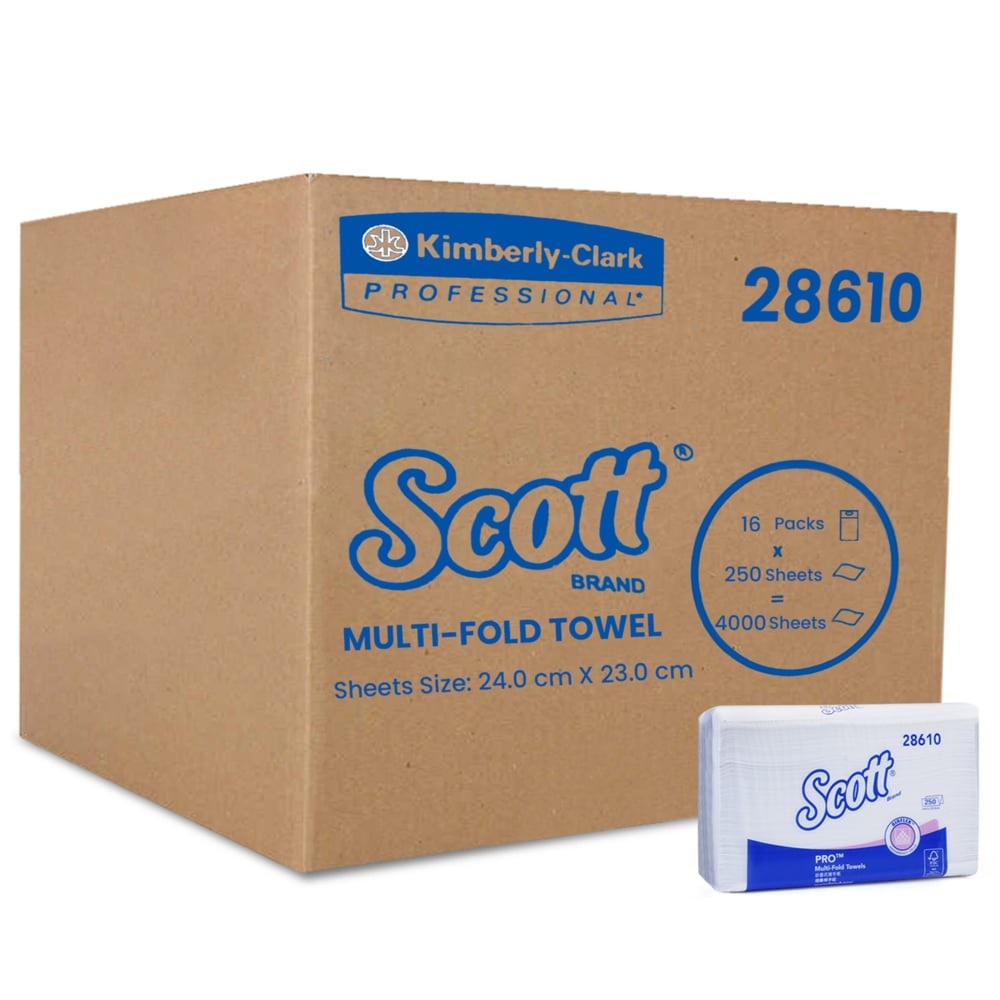 Scott Multifold Paper Towels (28610), White, 1-Ply, 16 Packs / Case, 250 Sheets / Pack (4,000 Sheets)
