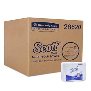 Scott Multi Fold Hand Towel 28620 - M Fold Towel - 16 Packs x 250 Sheets - White Folded Towel Sheets 24 cm X 19.6 cm (4000 Total)
