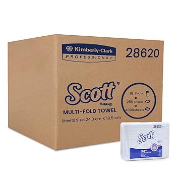 Scott Multi Fold Hand Towel 28620 - M Fold Towel - 16 Packs x 250 Sheets - White Folded Towel Sheets 24 cm X 19.6 cm (4000 Total)