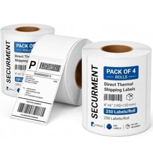 SECUREMENT Direct Thermal Barcode Labels Stickers - 4" X 6" (4 x 6 inches -250 Label per Rolls) (1 Roll)