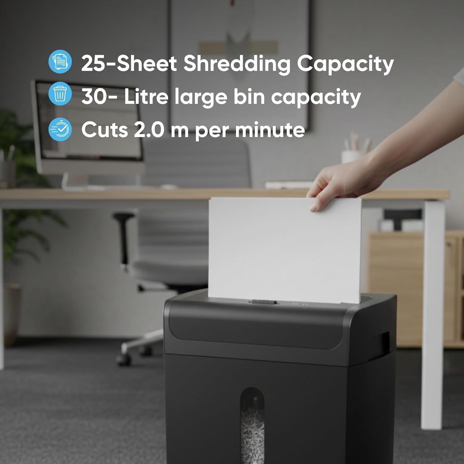 Kores Easy Cut 873 Cross Cut Paper Shredder | 25 Sheets | 30 Litre Bin | P4 Security | Pull-Out Bin | Auto Start/Stop | Fast Shredding Speed - 2m/min - Image 2