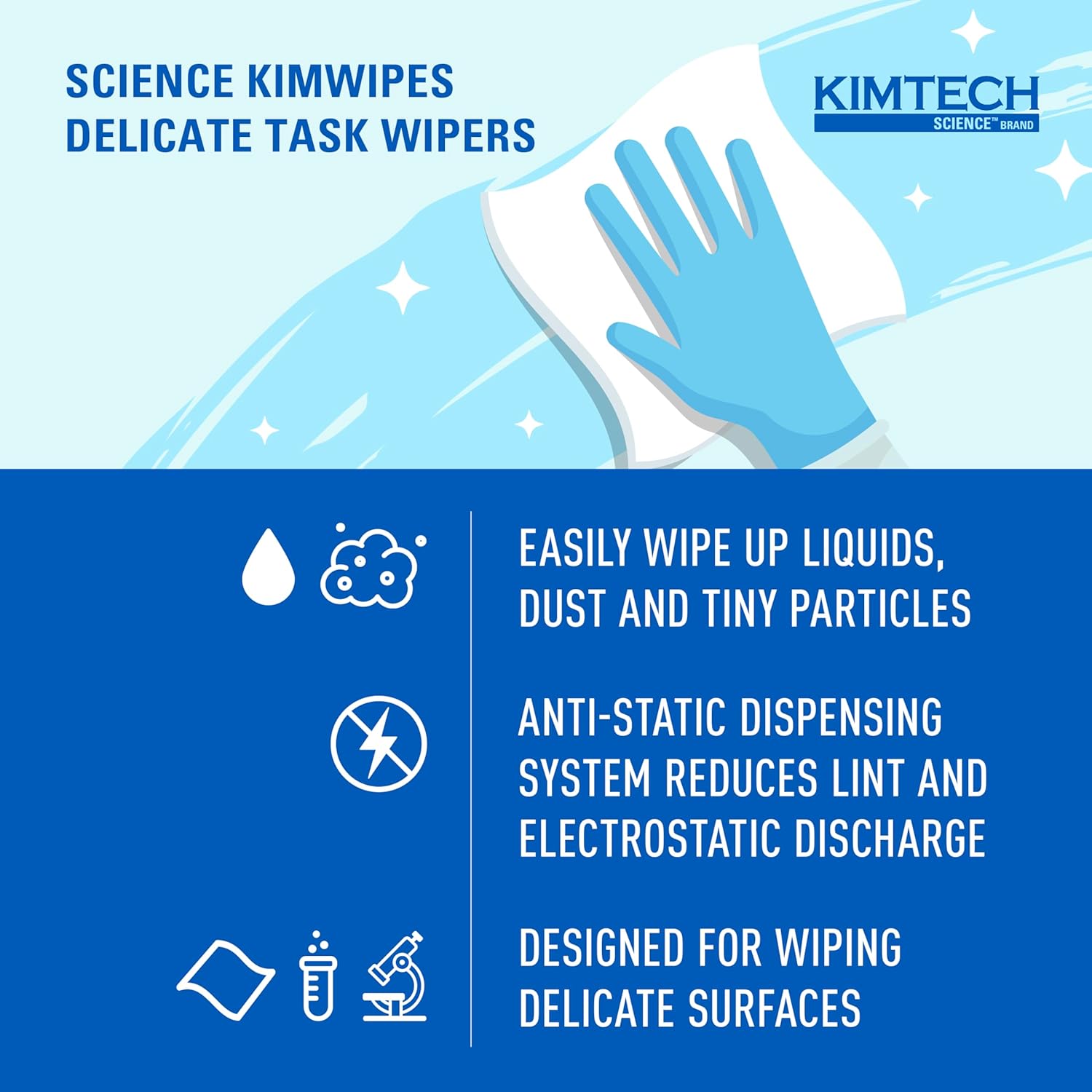 Kimberly-Clark 34155 Kimtech Science Kimwipes Delicate Task Disposable Wiper, 8-25/64" Length x 4-25/64" Width, White (Case of 60 boxes) - Image 7