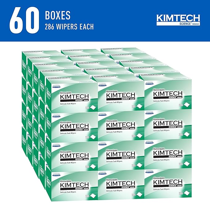 Kimberly-Clark 34155 Kimtech Science Kimwipes Delicate Task Disposable Wiper, 8-25/64" Length x 4-25/64" Width, White (Case of 60 boxes) - Image 2